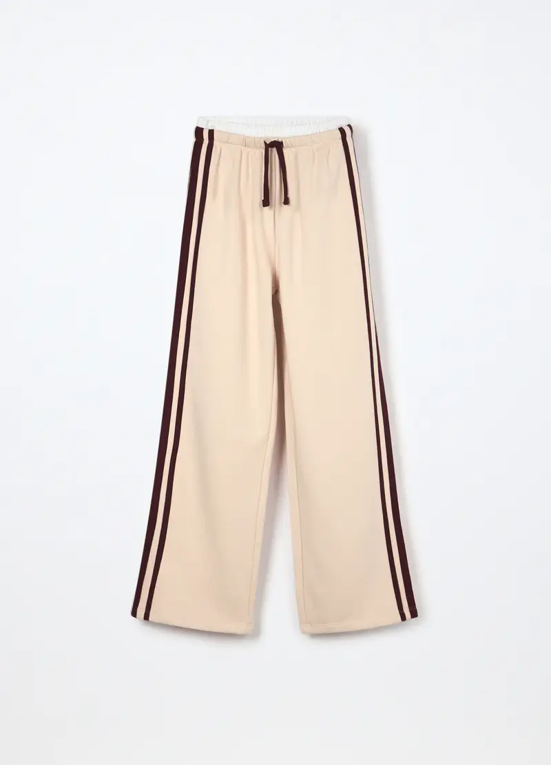 Jogger Wide Leg Misto Cotone Fleece Ragazza, Bambina, Beige chiaro