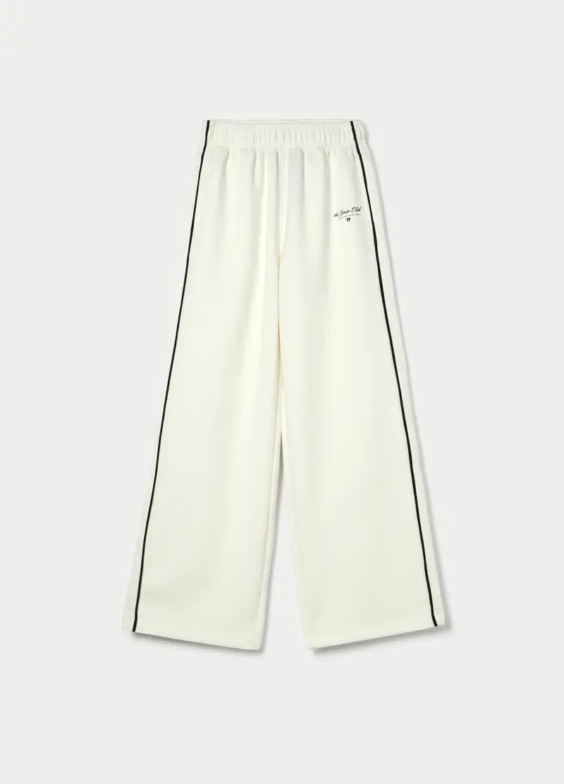 Jogger Wide Leg Misto Cotone Stretch Ragazza, Bambina, Bianco