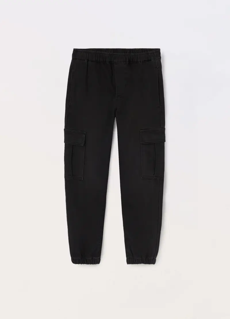 Blukids, Joggers In French Terry Denim Cargo Ragazzo, Bambino, Nero, Taglia: 10-11