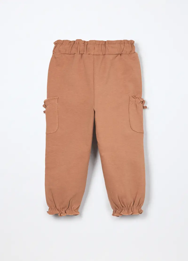 Joggers In French Terry Di Cotone Stretch Neonata, Bambina, Marrone chiaro miniatura 2