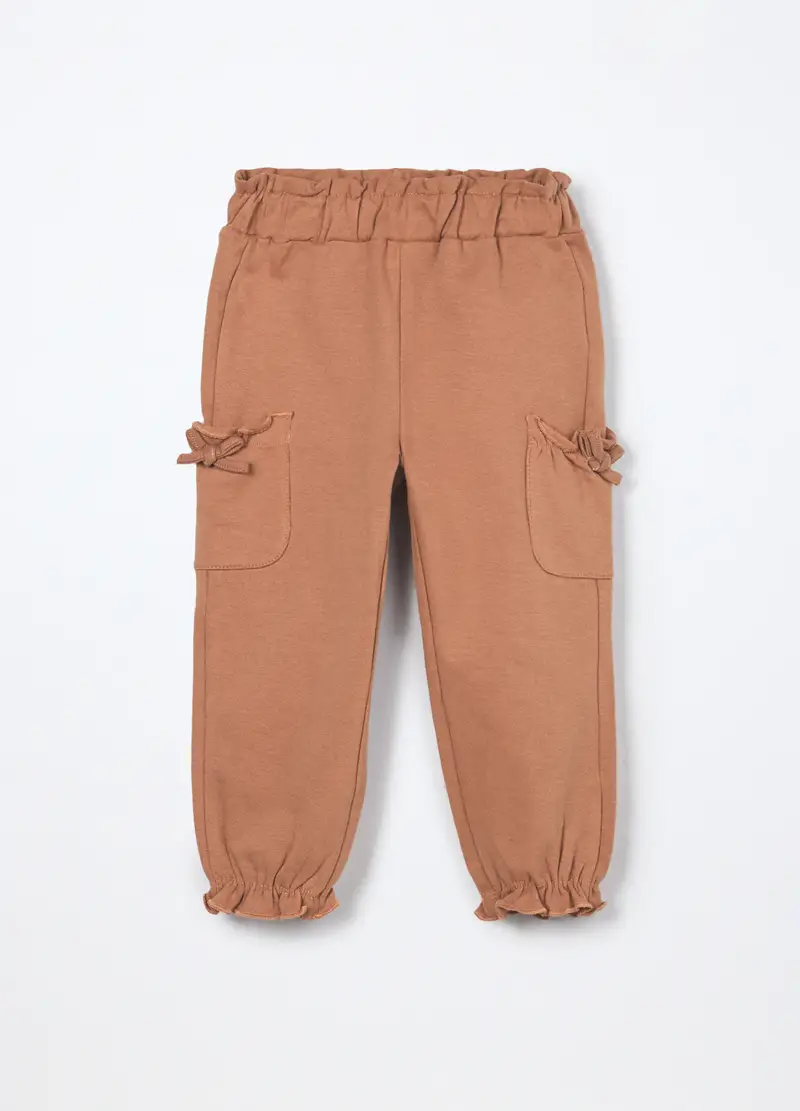 Joggers In French Terry Di Cotone Stretch Neonata, Bambina, Marrone chiaro
