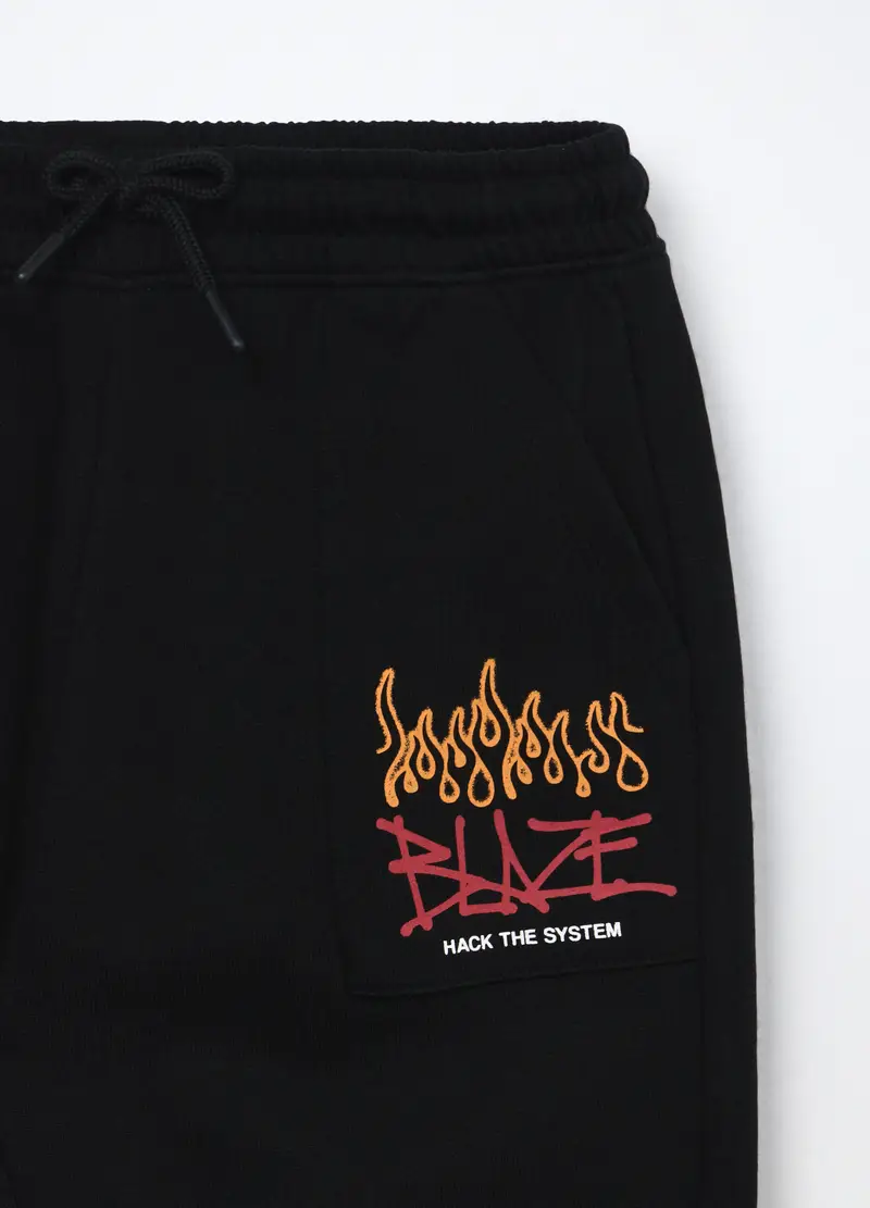 Joggers In French Terry Di Puro Cotone Ragazzo, Bambino, Nero miniatura 3