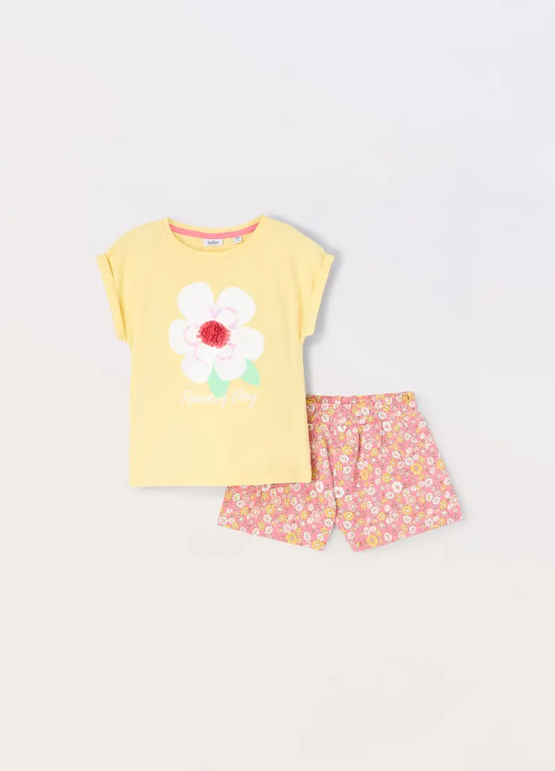 Blukids, Jogging Set Corto In Cotone Stretch Con Paillettes Bambina, Giallo, Taglia: 3-4