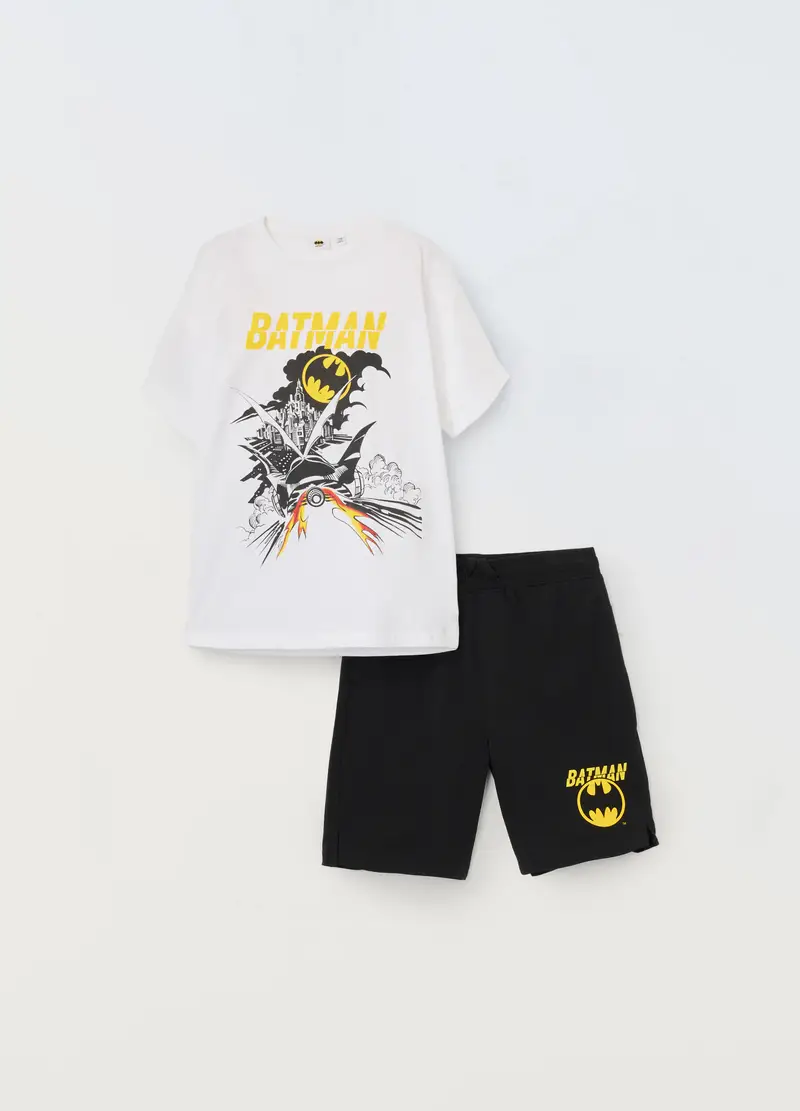 Jogging Set Corto In Jersey Di Puro Cotone Bambino, Nero