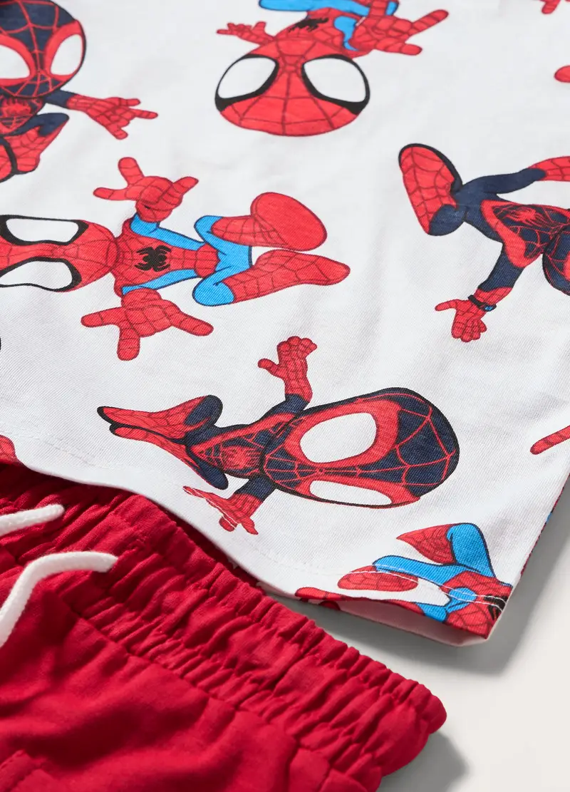 Jogging Set Corto In Jersey Di Puro Cotone Neonato, Bambino, Bianco/Rosso miniatura 2