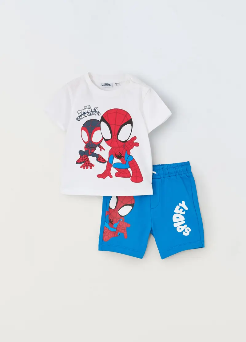 Blukids, Jogging Set Corto In Jersey Di Puro Cotone Neonato, Bambino, Bianco, Taglia: 9-12