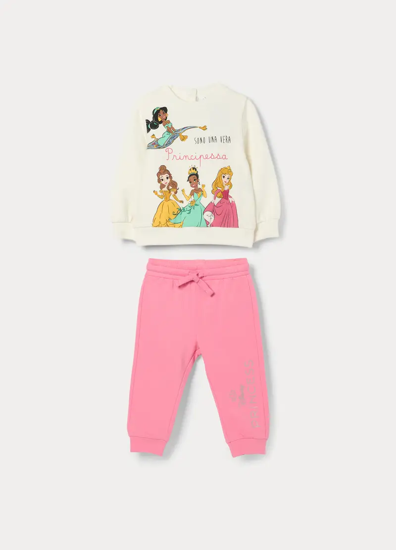 Jogging Set Disney In French Terry Di Cotone Stretch Bimba, Bambina, Bianco/Rosa