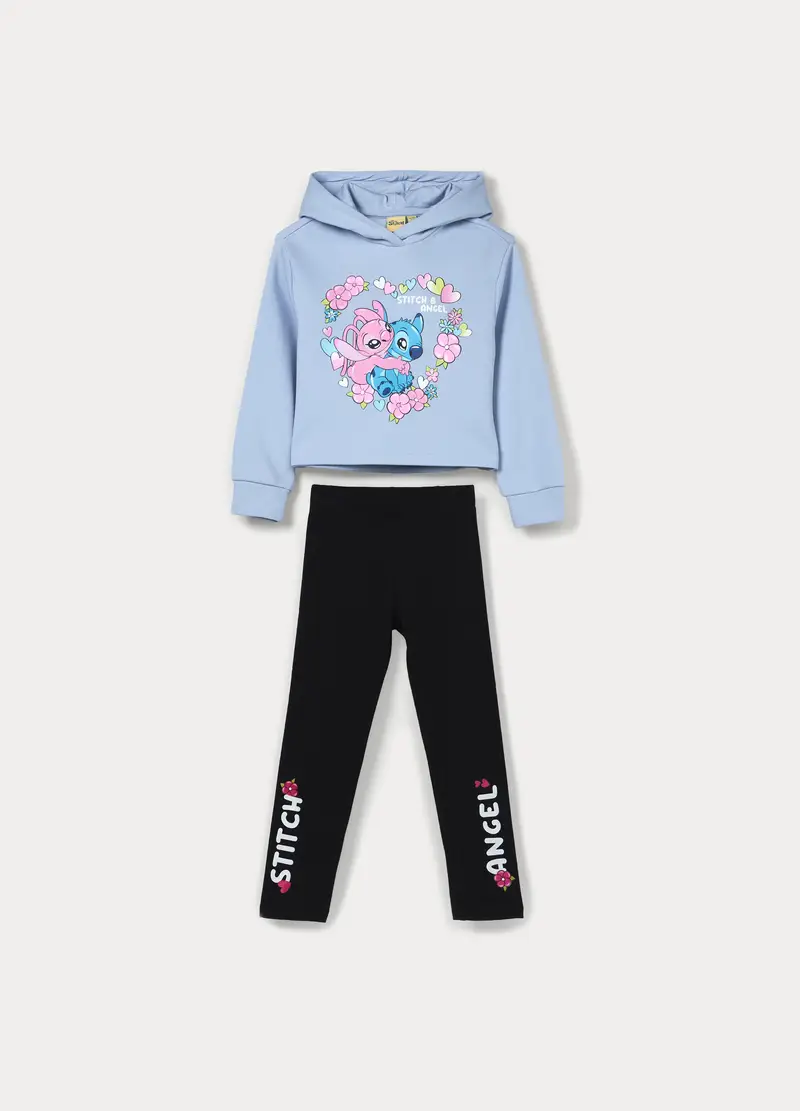 Jogging Set Disney In French Terry Di Misto Cotone Bambina, Azzurro chiaro