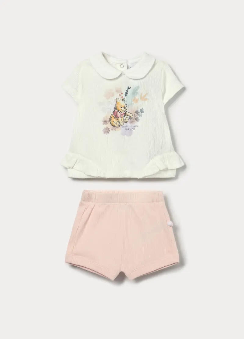 Jogging Set Disney In Jersey Stretch Neonata, Bianco/Rosa