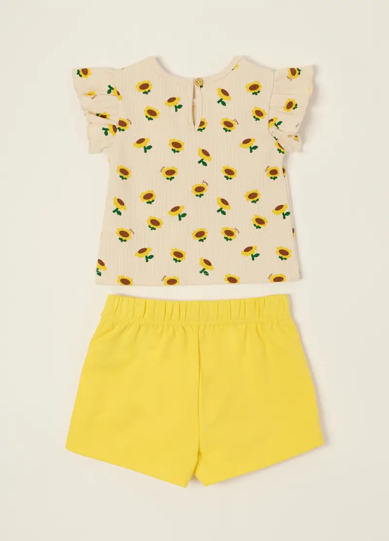 Jogging Set In Costina Di Cotone Stretch Iana, Neonata, Giallo limone miniatura 2