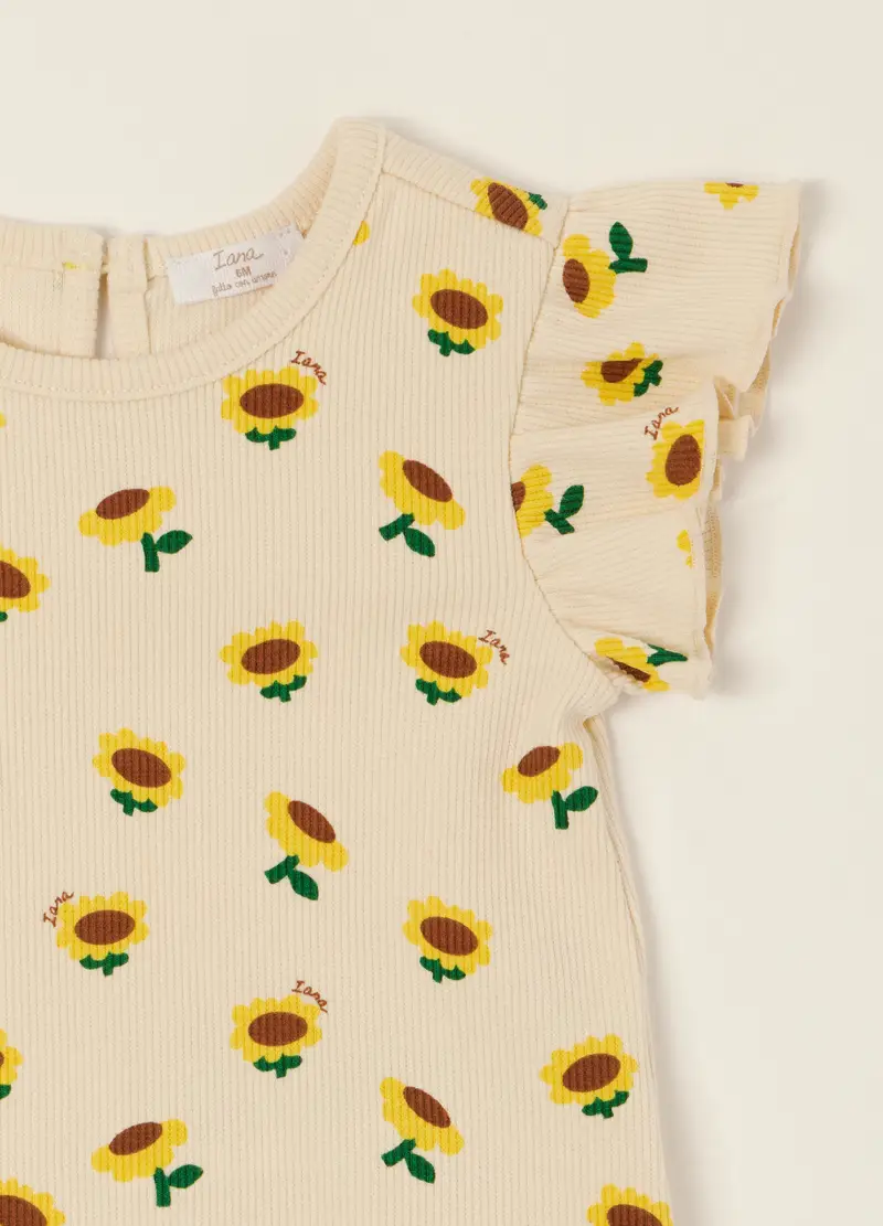 Jogging Set In Costina Di Cotone Stretch Iana, Neonata, Giallo limone miniatura 3