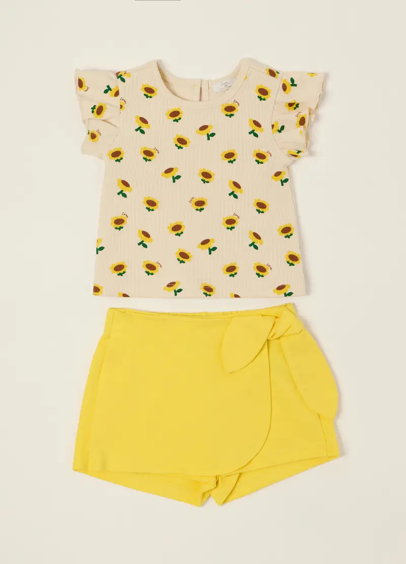 Jogging Set In Costina Di Cotone Stretch Iana, Neonata, Giallo limone