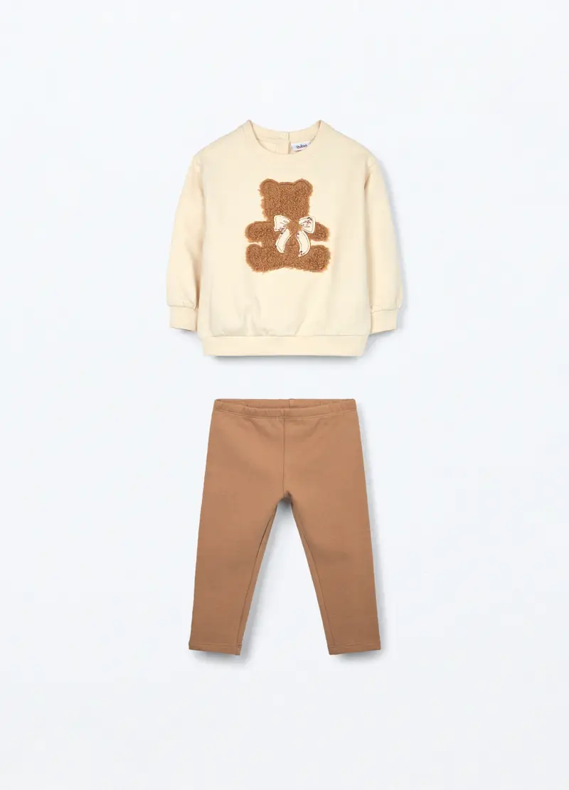 Jogging Set In Cotone Fleece Neonata, Bambina, Beige chiaro