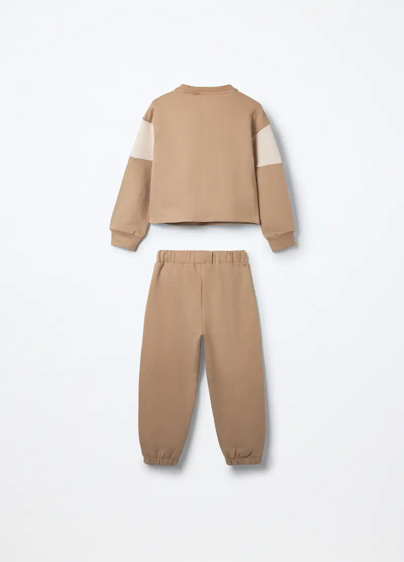 Jogging Set In Cotone Fleece Stretch Bambina, Beige miniatura 2