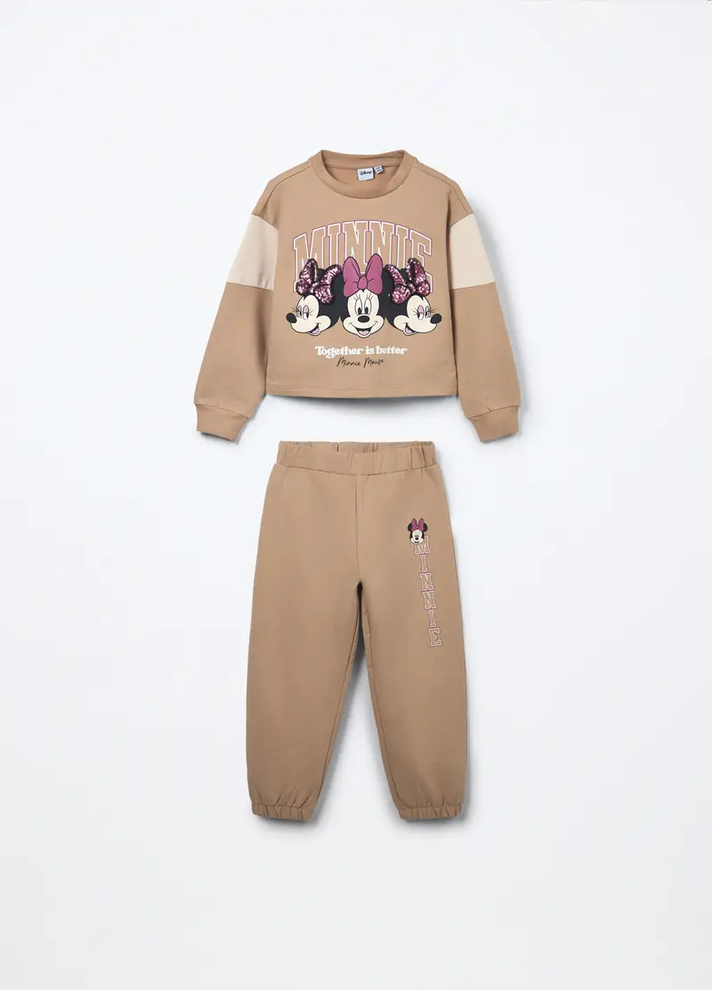 Jogging Set In Cotone Fleece Stretch Bambina, Beige