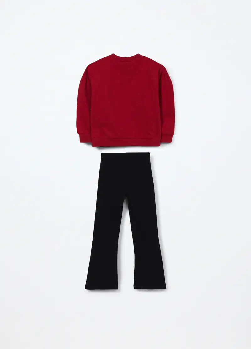 Jogging Set In Cotone Fleece Stretch Bambina, Rosso aragosta miniatura 2