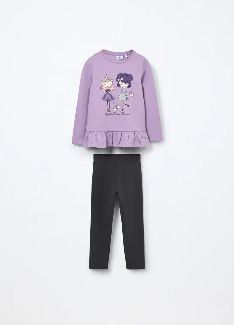 Jogging Set In Cotone Fleece Stretch Bambina, Viola lilla