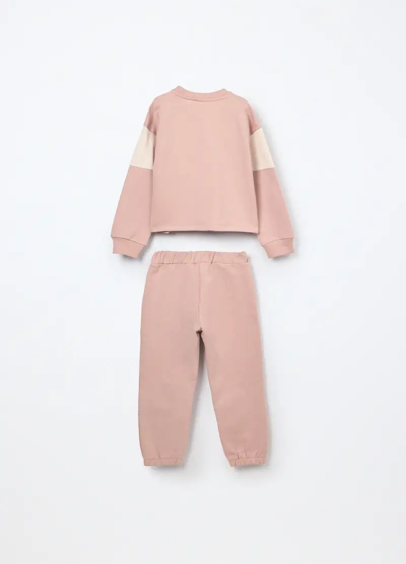 Jogging Set In Felpa Di Cotone Stretch Bambina, Rosa polveroso miniatura 2