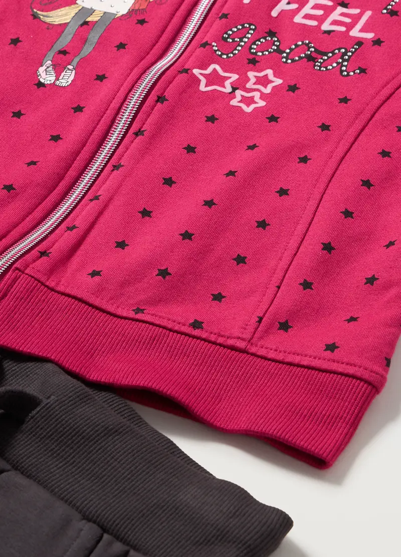 Jogging Set In Felpa Di Cotone Stretch Bambina, Rosso fragola miniatura 2