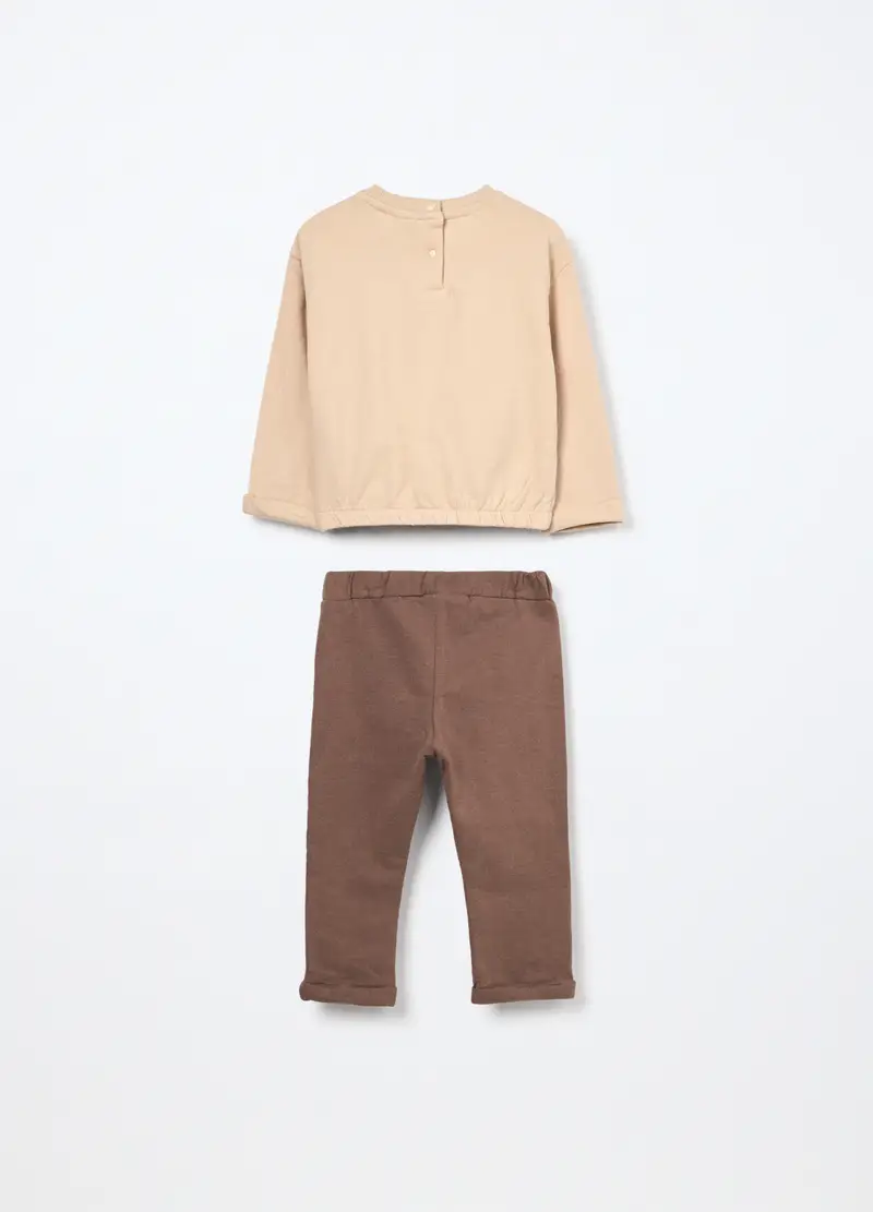 Jogging Set In Felpa Di Cotone Stretch Neonata, Bambina, Marrone cioccolato miniatura 2