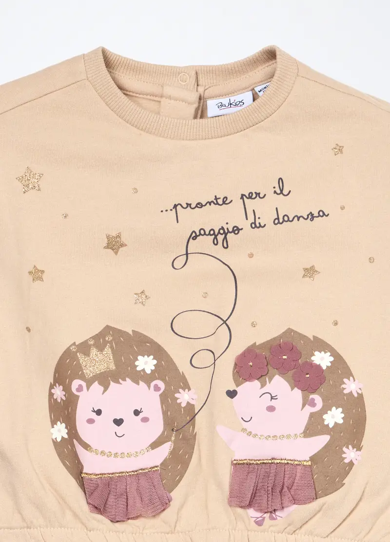 Jogging Set In Felpa Di Cotone Stretch Neonata, Bambina, Marrone cioccolato miniatura 3