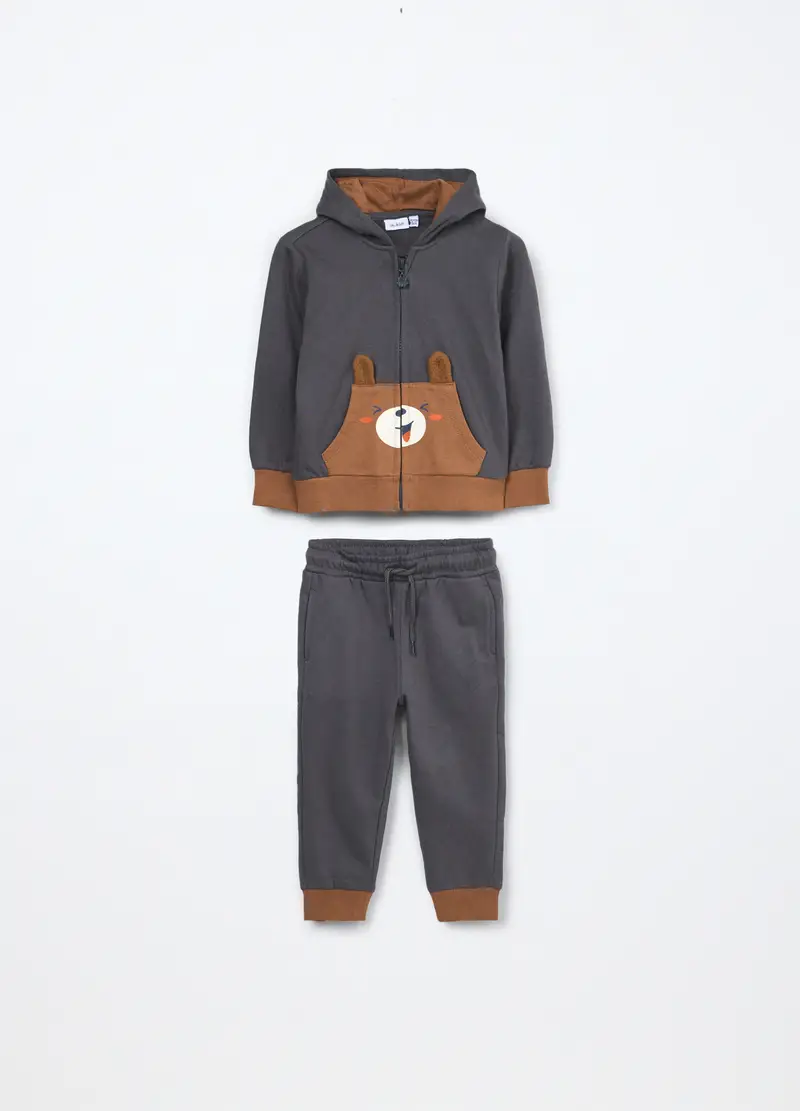 Jogging Set In Felpa Di Puro Cotone Neonato, Bambino, Grigio scuro