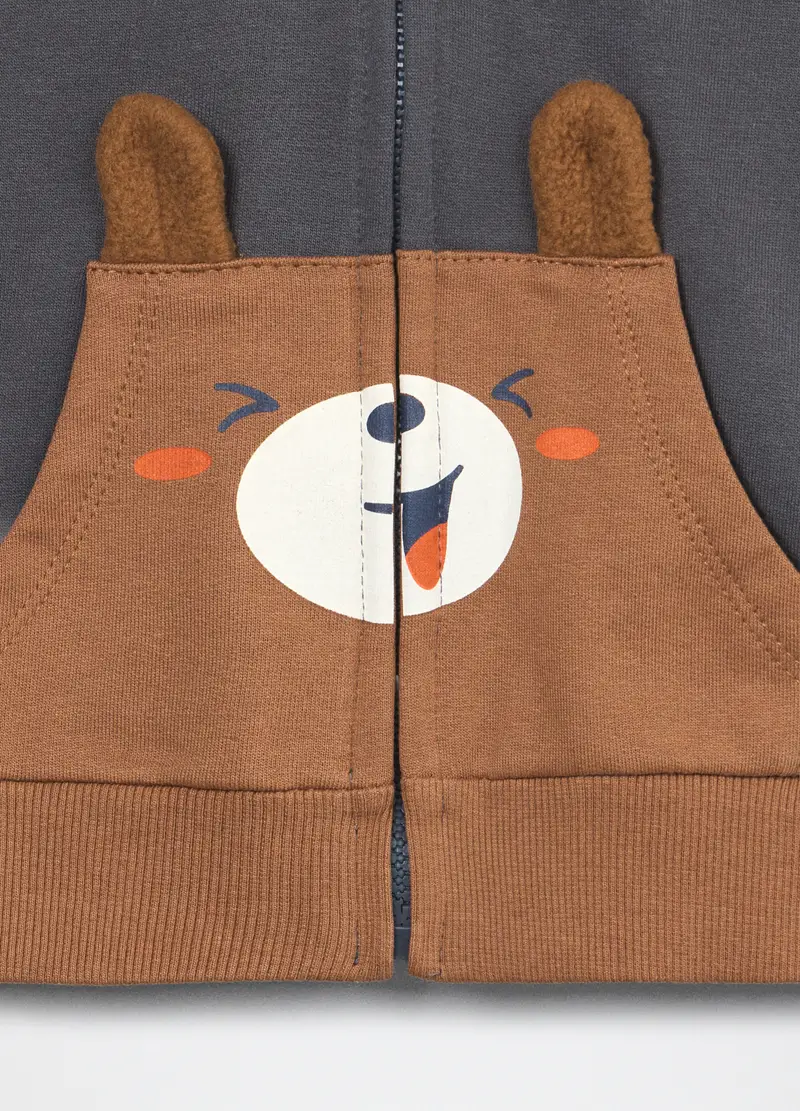 Jogging Set In Felpa Di Puro Cotone Neonato, Bambino, Grigio scuro miniatura 3