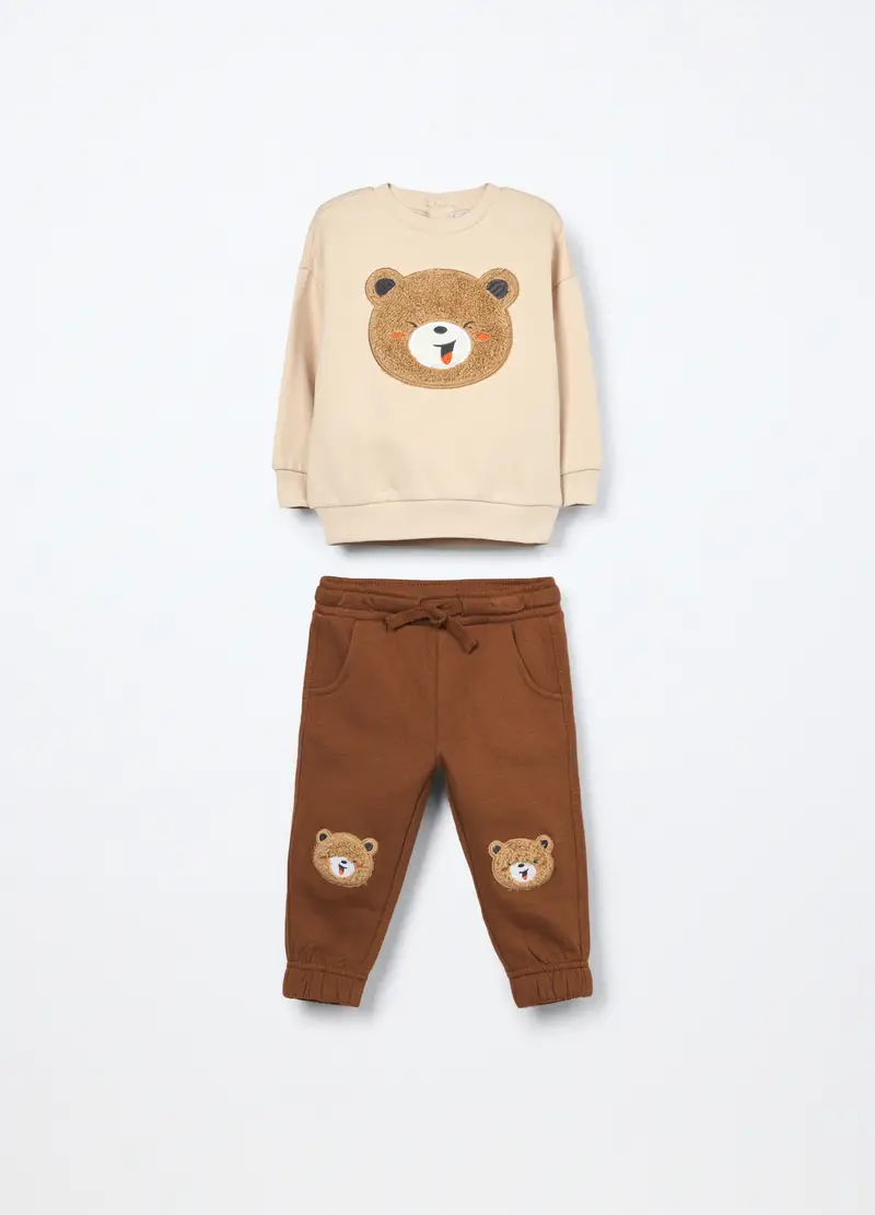 Jogging Set In Felpa Si Puro Cotone Neonato, Bambino, Beige chiaro