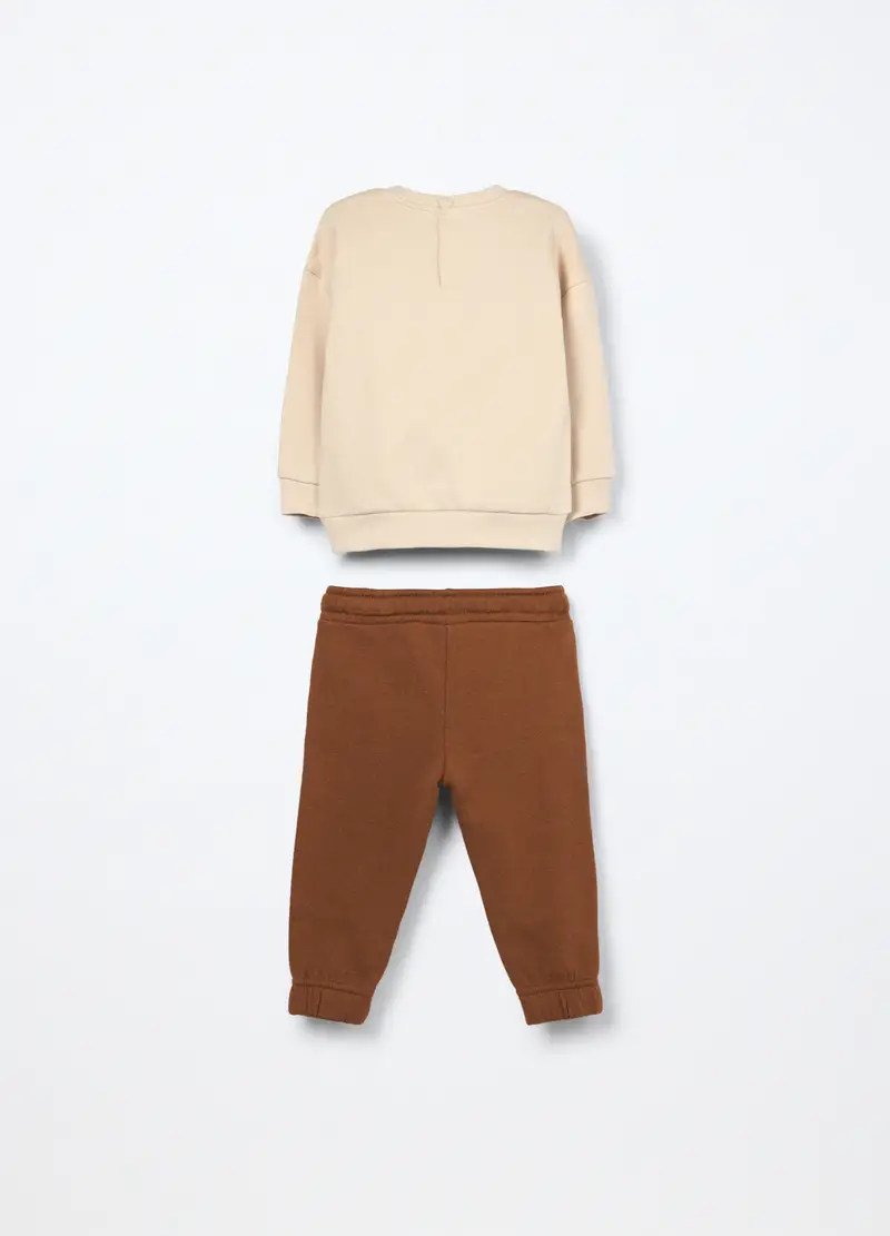 Jogging Set In Felpa Si Puro Cotone Neonato, Bambino, Beige chiaro miniatura 2