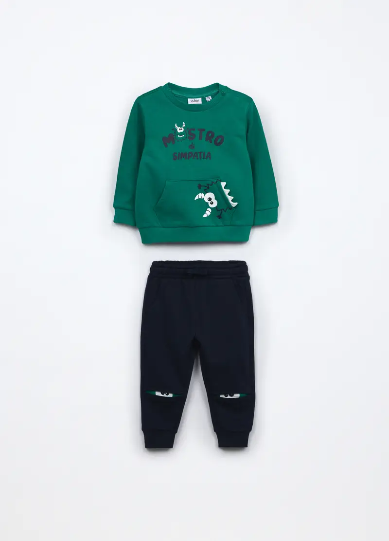 Jogging Set In French Terry Di Cotone Neonato, Bambino, Verde foglia