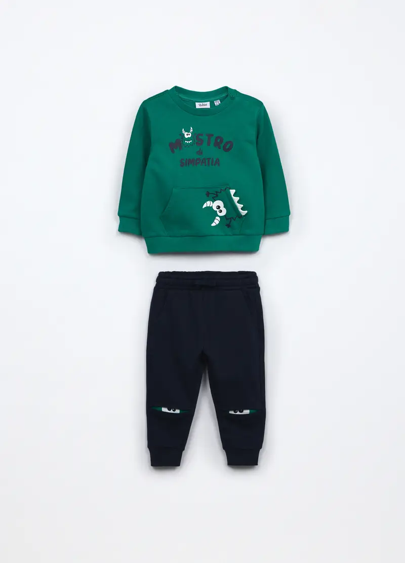 Jogging Set In French Terry Di Cotone Neonato, Bambino, Verde foglia