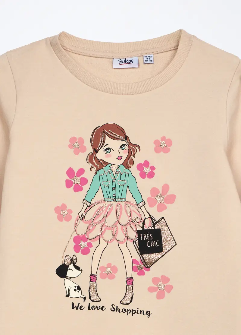 Jogging Set In French Terry Di Cotone Stretch Bambina, Beige chiaro miniatura 3