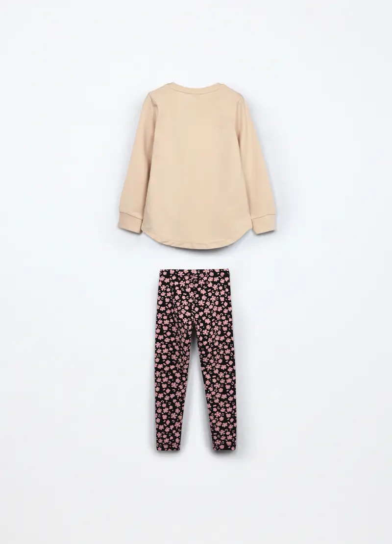 Jogging Set In French Terry Di Cotone Stretch Bambina, Beige chiaro miniatura 2