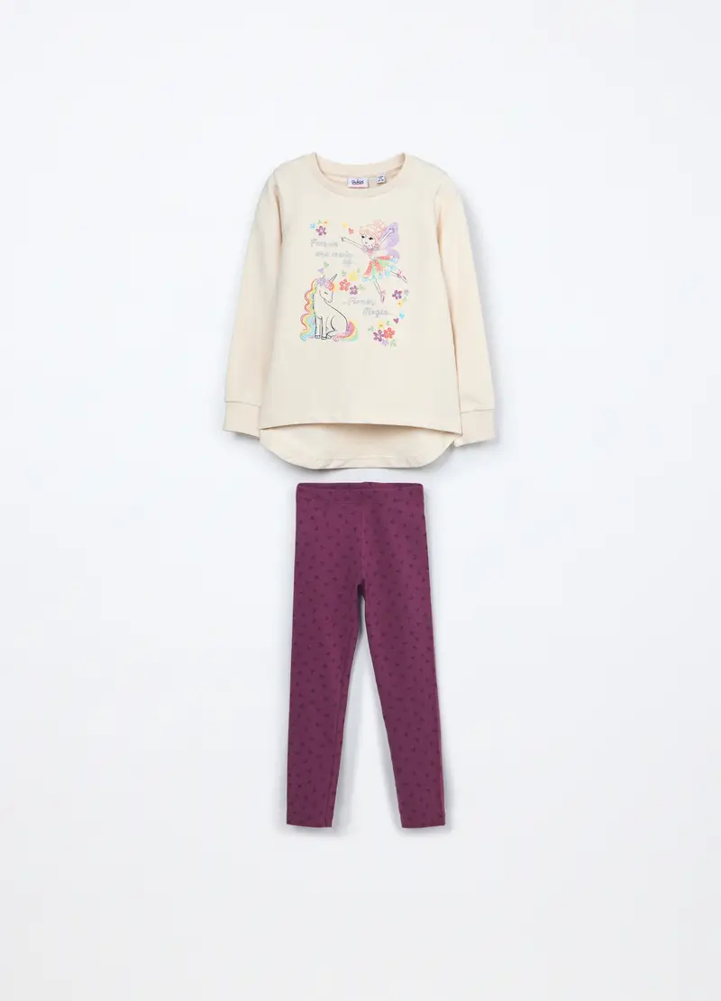 Jogging Set In French Terry Di Cotone Stretch Bambina, Bianco avorio