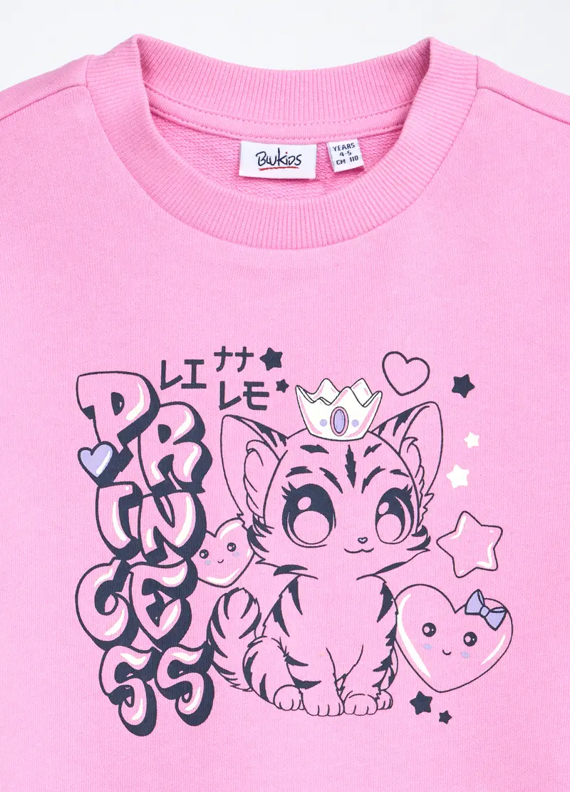 Jogging Set In French Terry Di Cotone Stretch Bambina, Rosa pastello miniatura 3