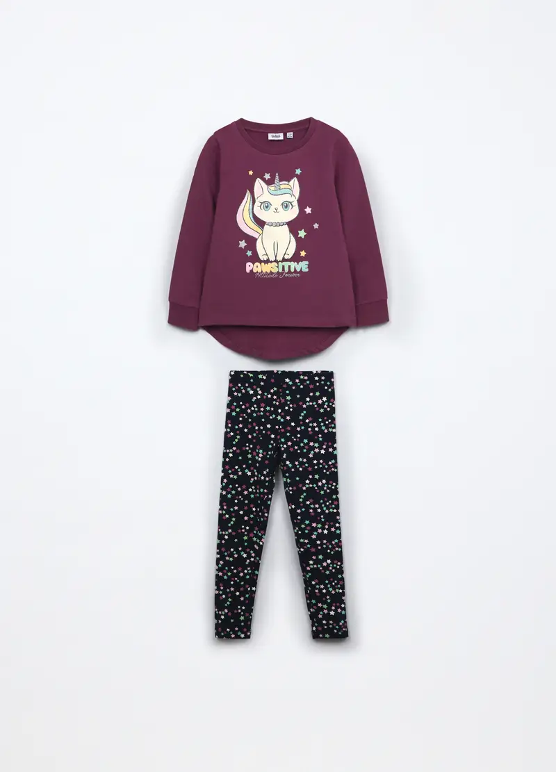 Jogging Set In French Terry Di Cotone Stretch Bambina, Viola scuro