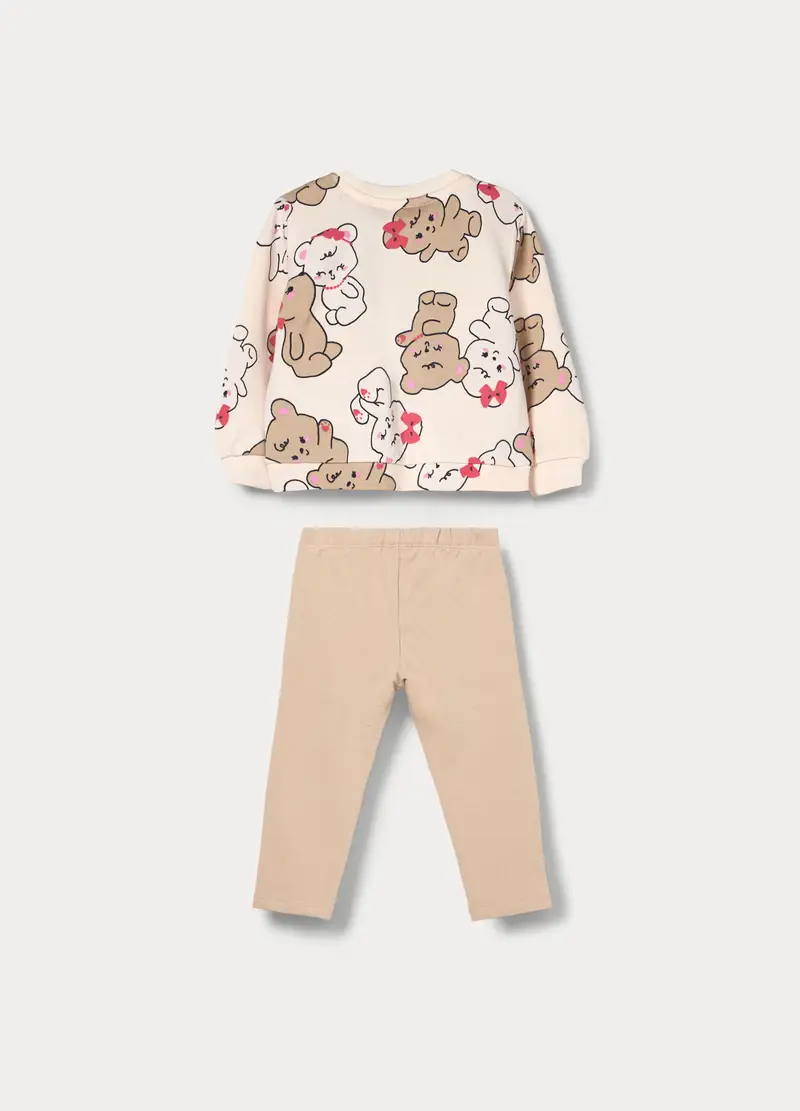 Jogging Set In French Terry Di Cotone Stretch Bimba, Bambina, Beige chiaro miniatura 2