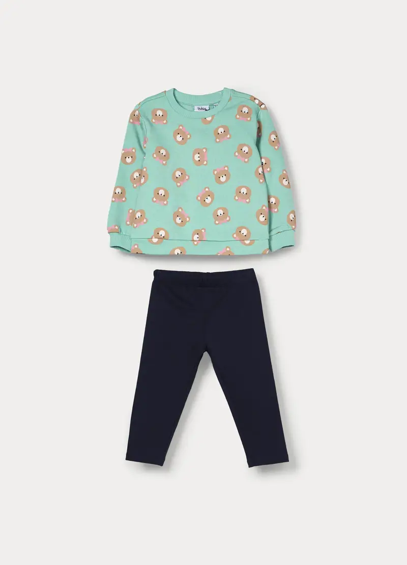 Jogging Set In French Terry Di Cotone Stretch Bimba, Bambina, Blu scuro