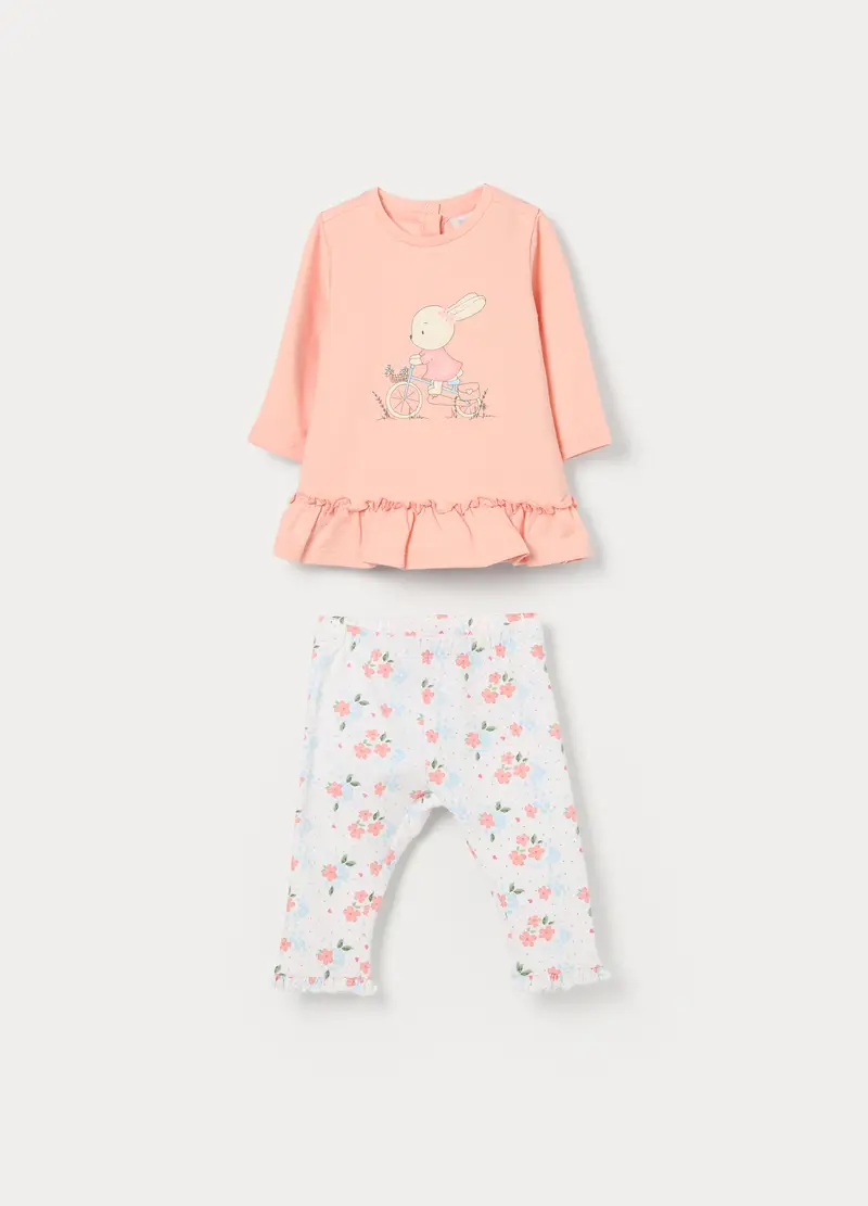 Jogging Set In French Terry Di Cotone Stretch Neonata, Rosa pastello