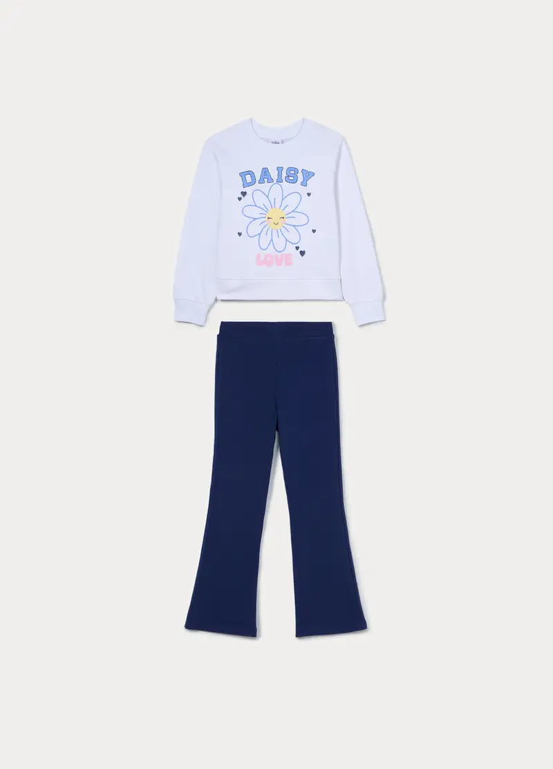 Jogging Set In French Terry Di Puro Cotone Bambina, Bianco ghiaccio