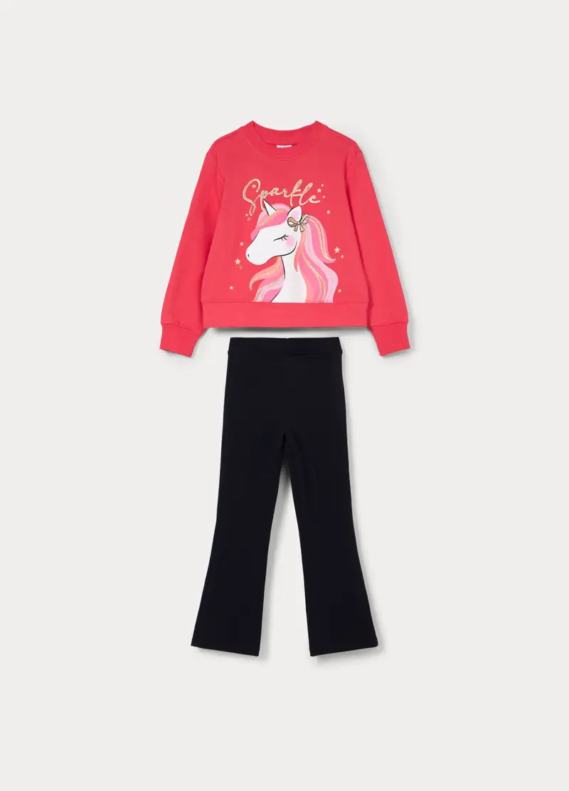 Jogging Set In French Terry Di Puro Cotone Bambina, Rosa corallo