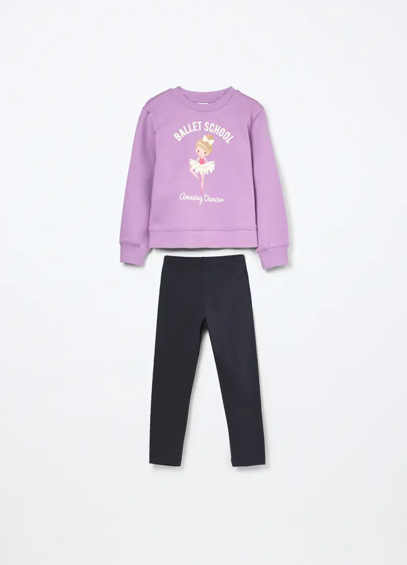 Blukids, Jogging Set In French Terry Di Puro Cotone Bambina, Viola lilla, Taglia: 3-4