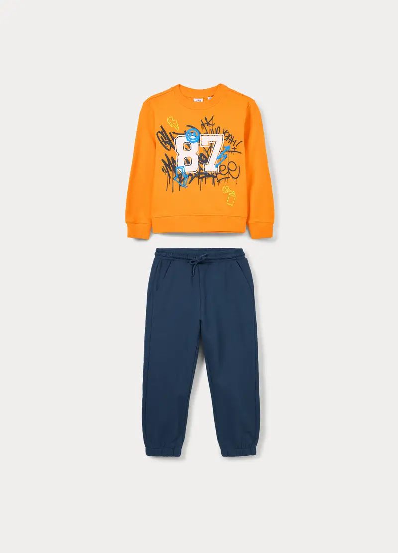 Jogging Set In French Terry Di Puro Cotone Bambino, Arancione papaya
