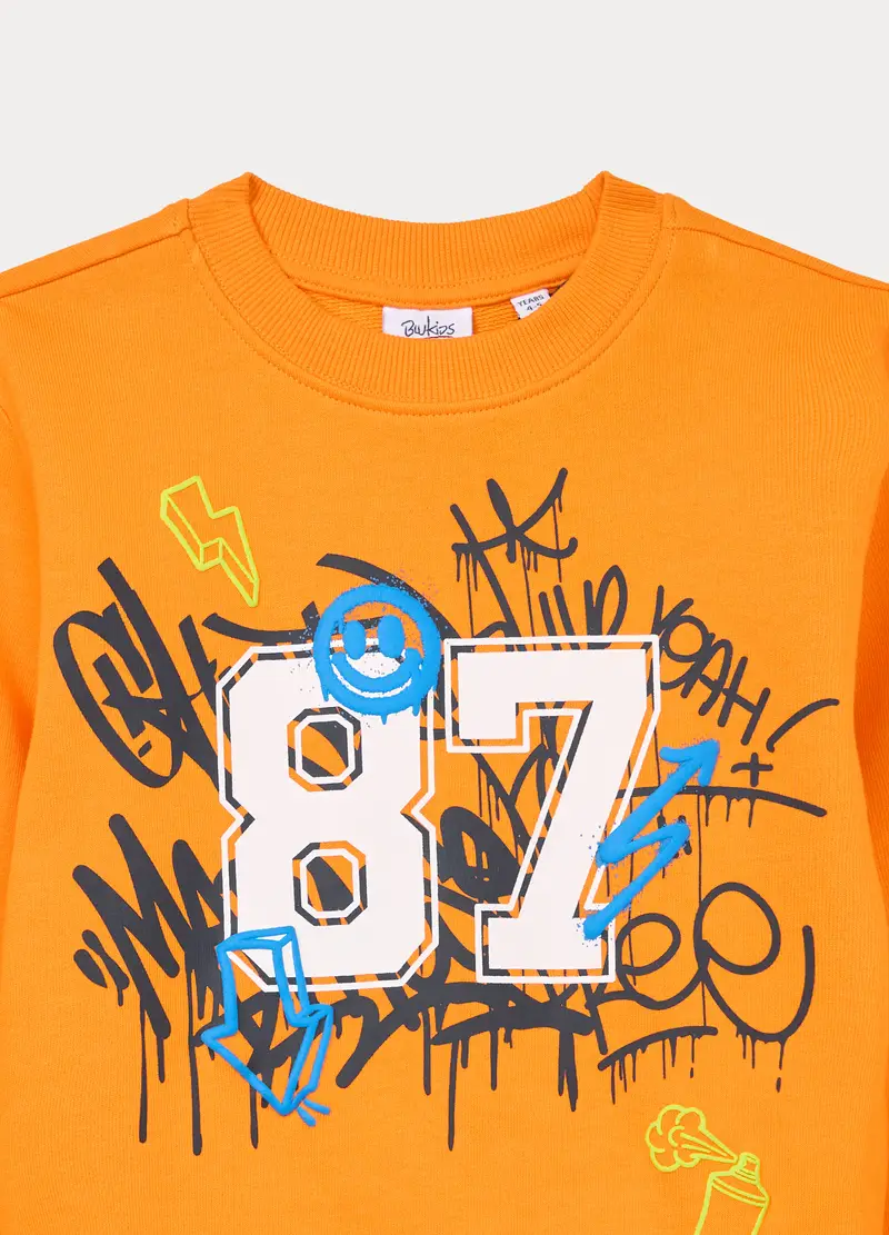 Jogging Set In French Terry Di Puro Cotone Bambino, Arancione papaya miniatura 3