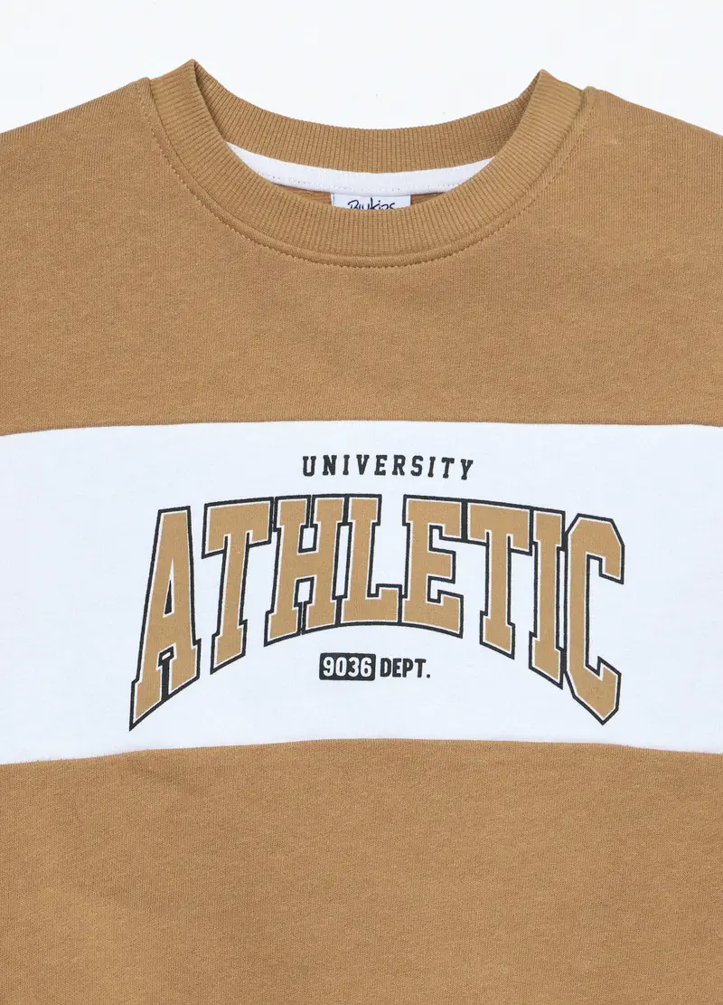 Jogging Set In French Terry Di Puro Cotone Bambino, Beige scuro miniatura 3