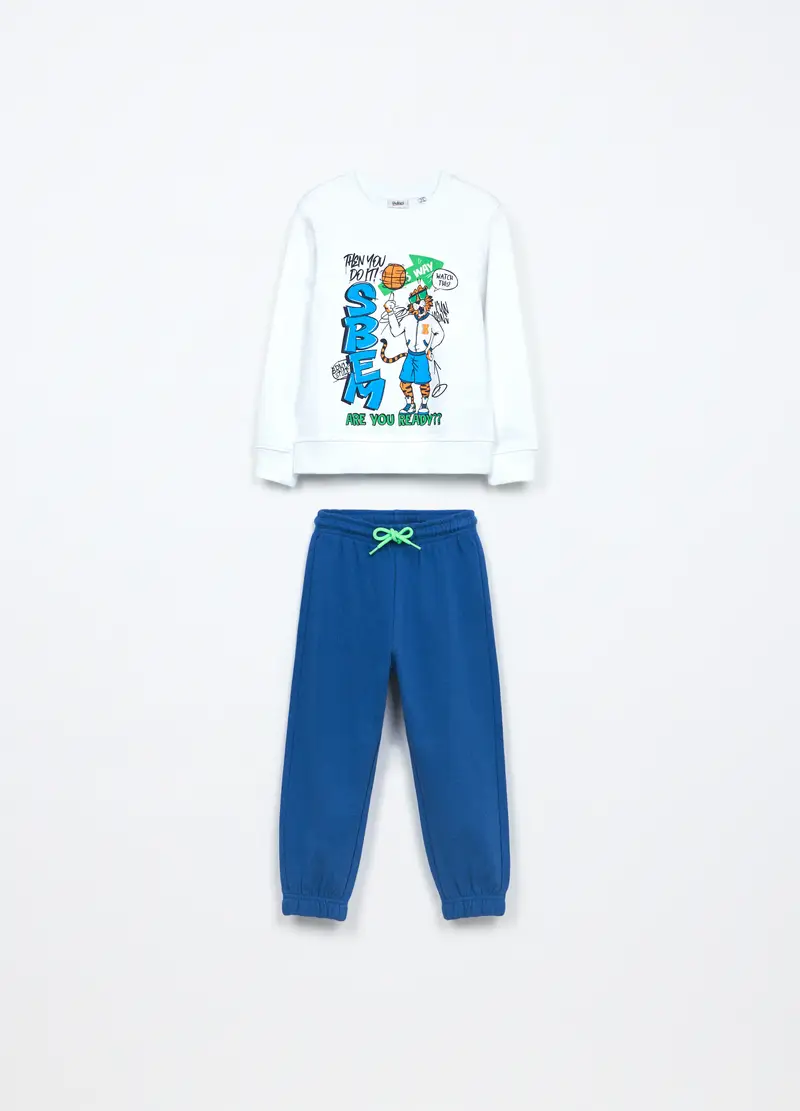 Blukids, Jogging Set In French Terry Di Puro Cotone Bambino, Bianco/Blu, Taglia: 3-4