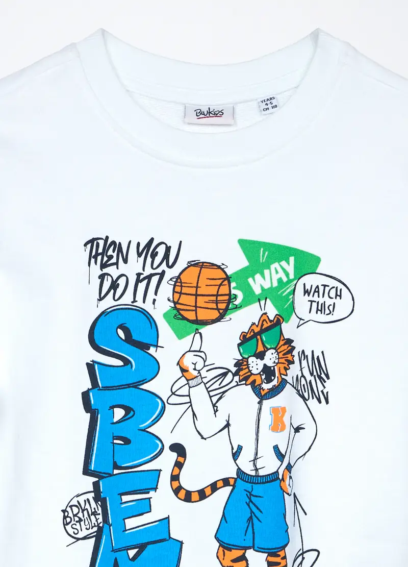 Blukids, Jogging Set In French Terry Di Puro Cotone Bambino, Bianco/Blu, Taglia: 3-4 miniatura 2