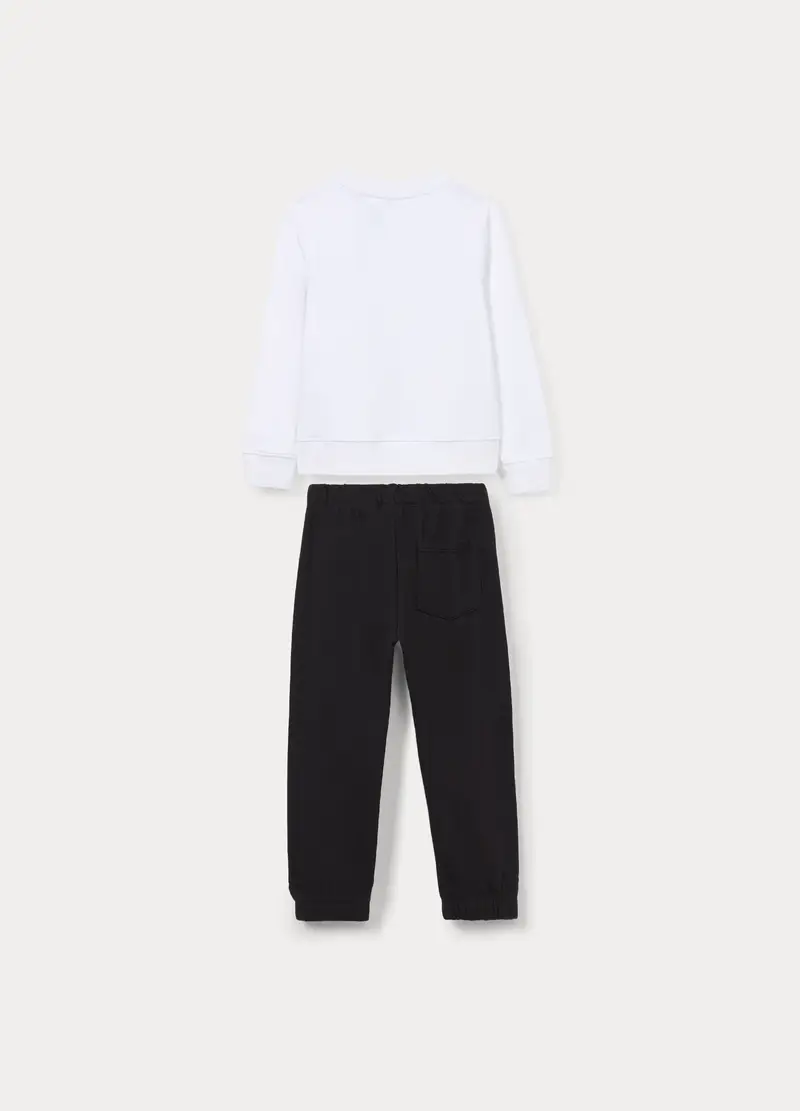 Jogging Set In French Terry Di Puro Cotone Bambino, Bianco/Nero miniatura 2
