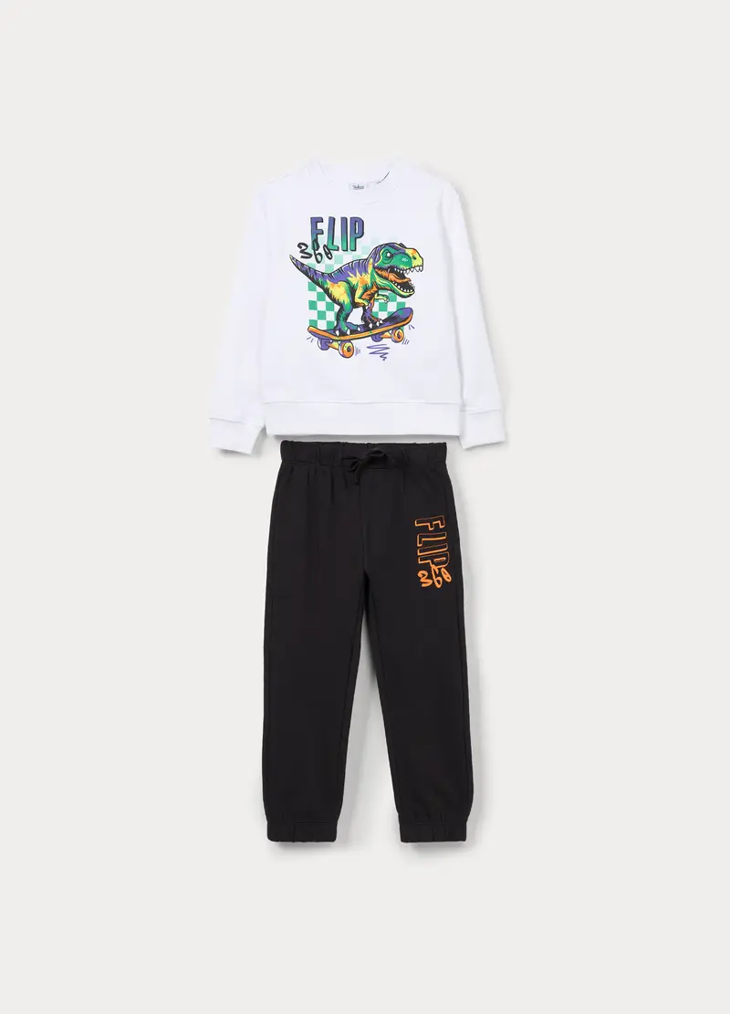 Jogging Set In French Terry Di Puro Cotone Bambino, Bianco/Nero