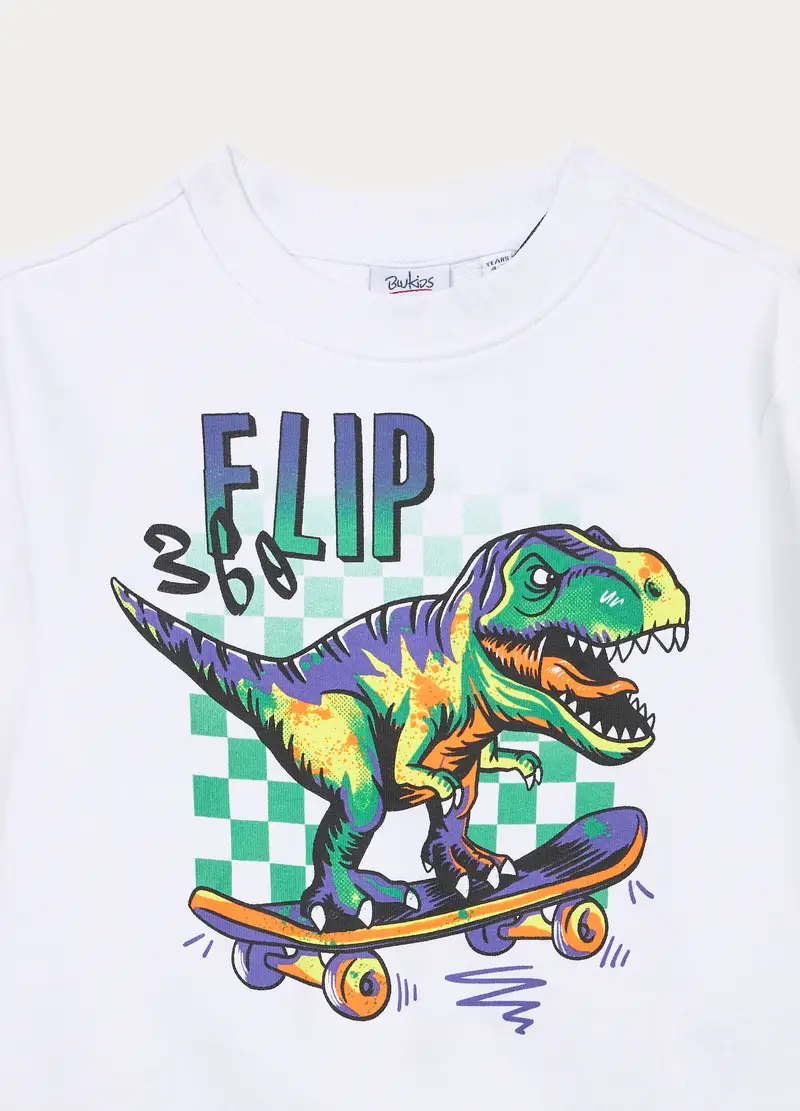 Jogging Set In French Terry Di Puro Cotone Bambino, Bianco/Nero miniatura 3